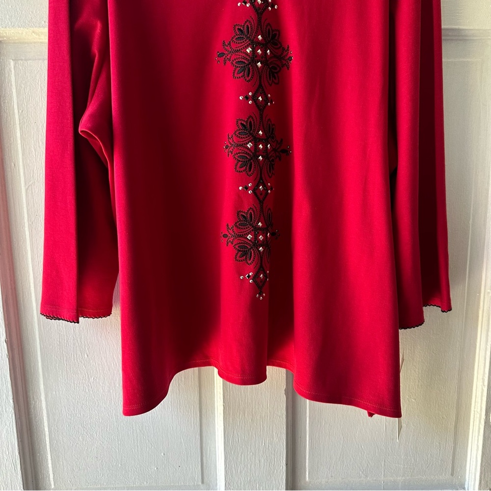 Alfred Dunner Red Rhinestone Blouse - Picture 4 of 5